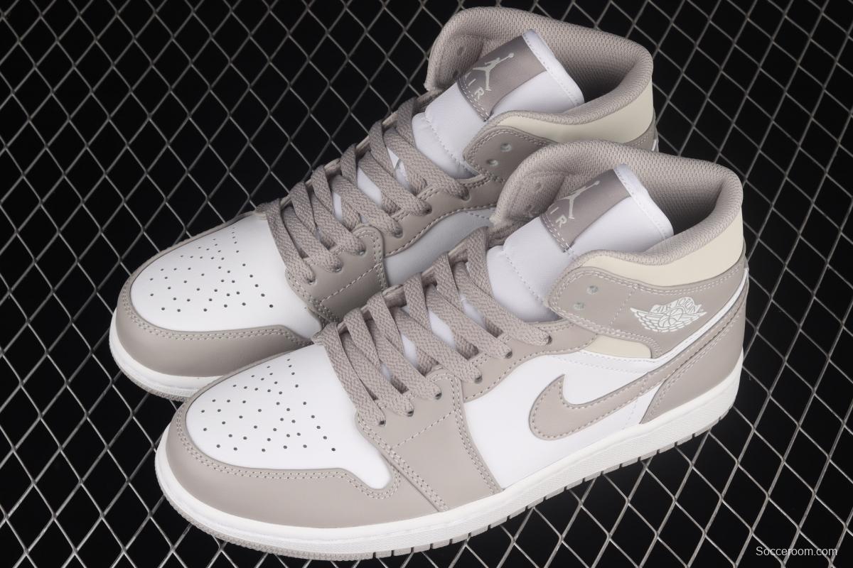 Air Jordan 1 Mid grey middle-top basketball shoes of the Central Asian Hemp College 554724-082