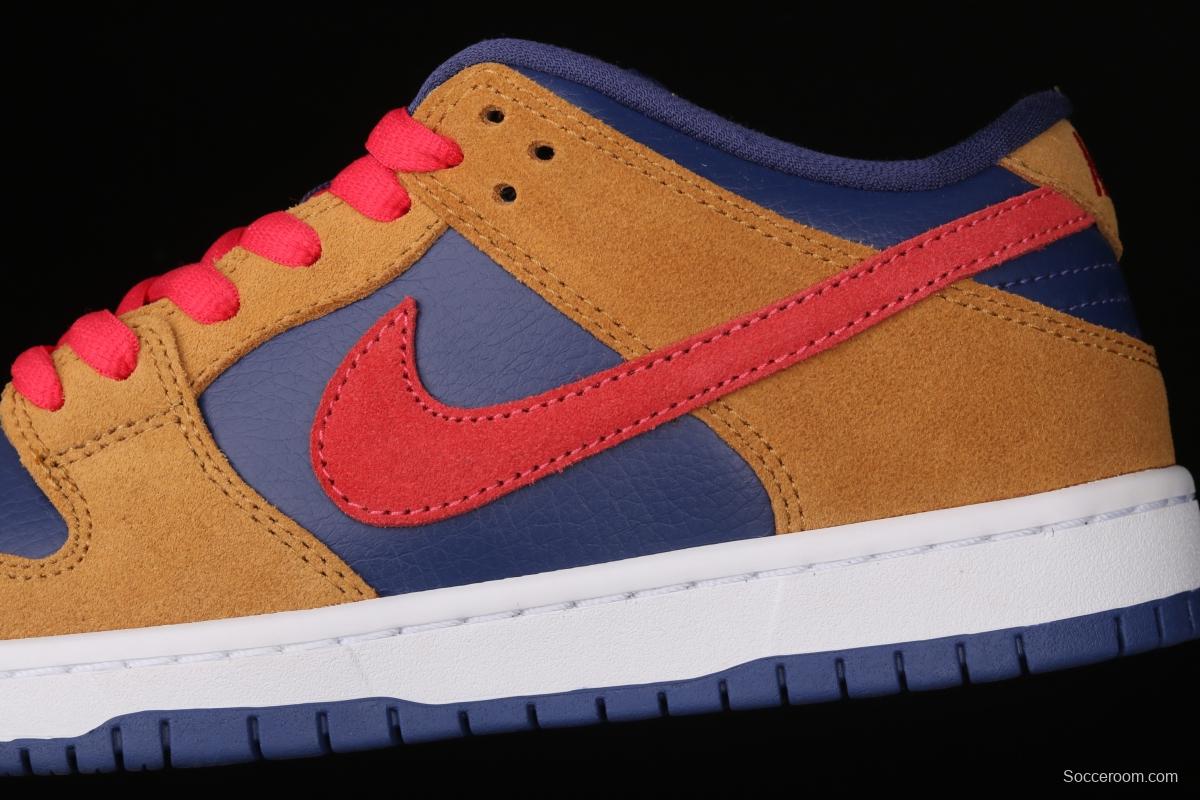 NIKE SB DUNK Low SB shredded backboard dark brown white and yellow color matching fashion leisure board shoes BQ6817-700