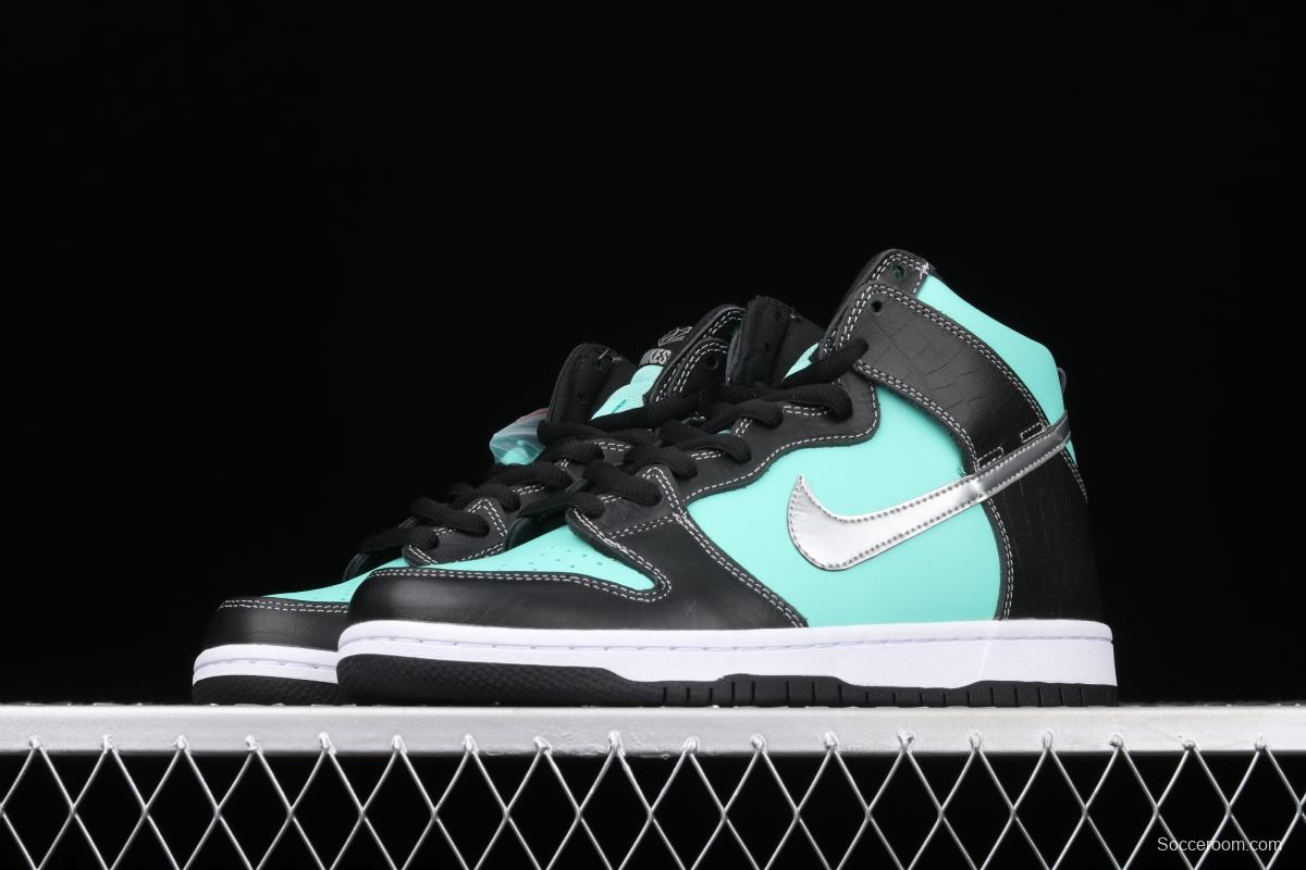 NIKE SB x Diamond DUNK Hi Tiffany joint name ice blue high top casual skateboard shoes 653599-400