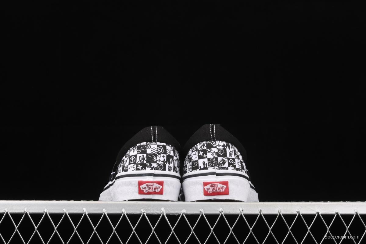 Vans Classics Slip-On lazy black-and-white graffiti printed low-top shoes VN000EYEBWW