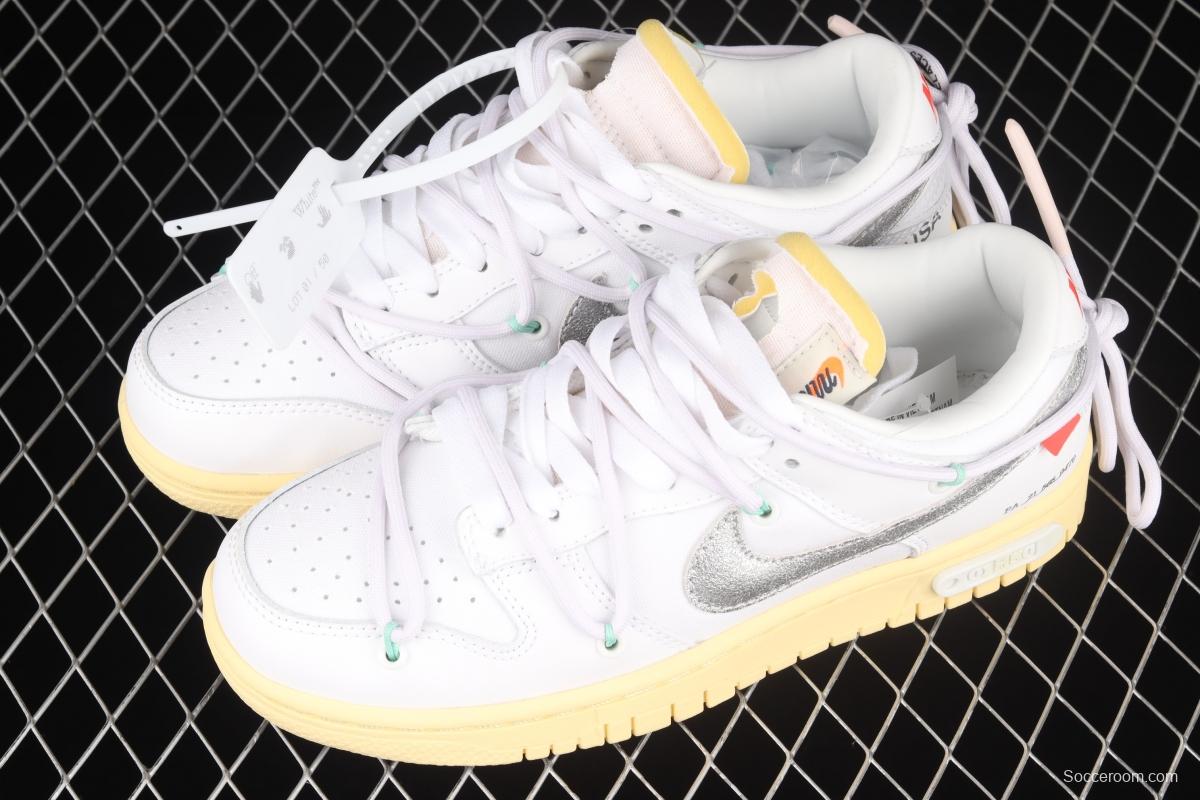 OFF-White x NIKE DUNK Low OW white and gray leisure sports skateboard shoes DM1602-127,