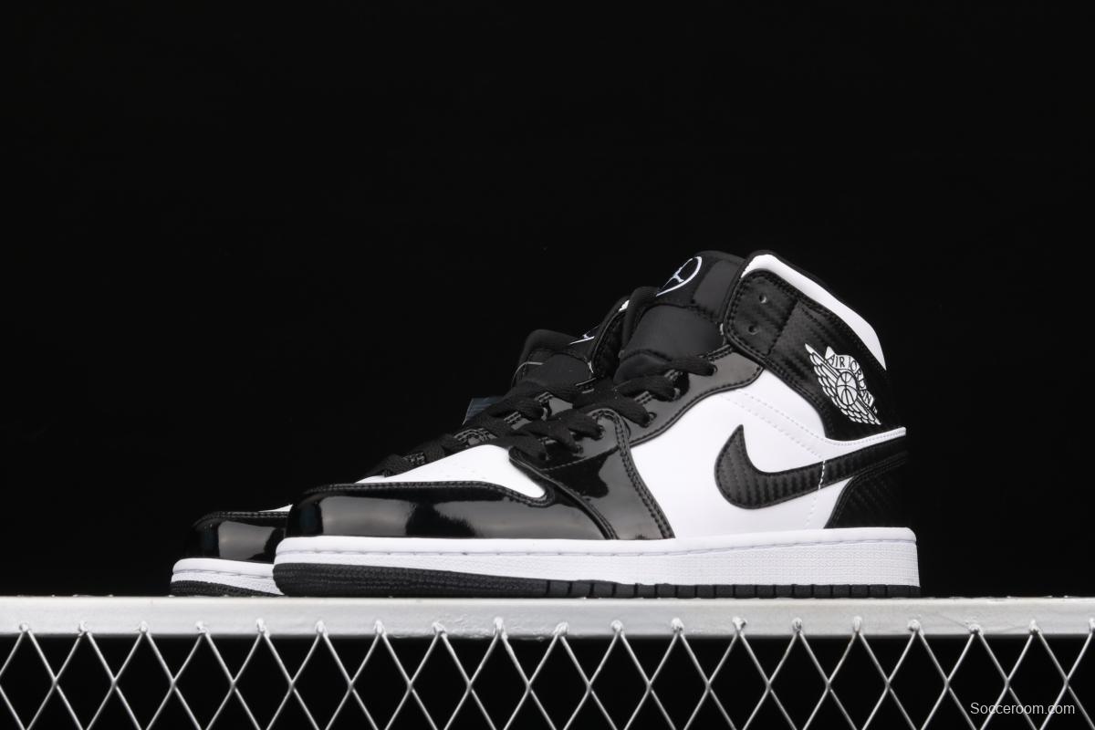 Air Jordan 1 Mid All-Star Bang all-Star Black and White lacquered Leather Leather Leisure Sport Board shoes DD1649-001