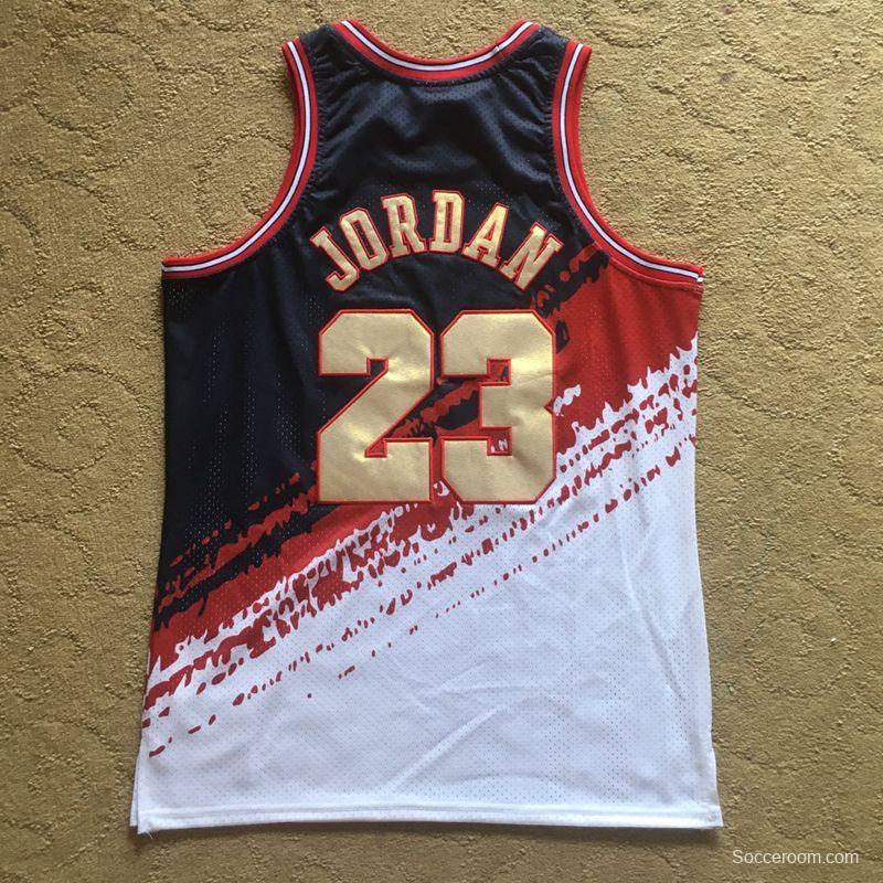 Men's Michael Jordan Black White And Red Retro Classic Team Jersey