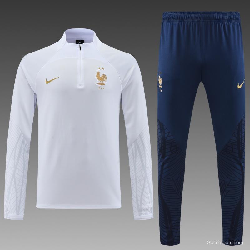 2022 France White Half Zipper Tracksuit