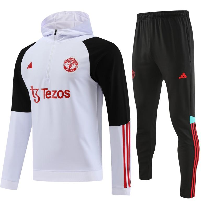 23/24 Manchester United White Hoodie Half Zipper Jacket+ Pants