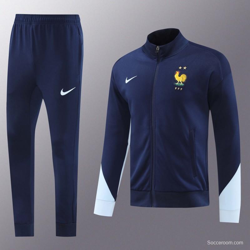 2024 France Navy Full Zipper Jacket +Long Pants