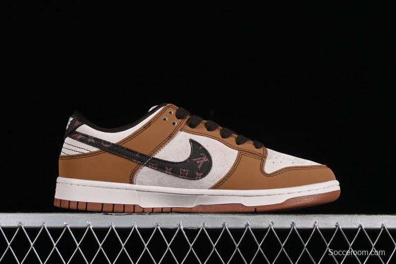 Nike SB Dunk Low LV Collaboration - Brown Black Monogram Anniversary High-End Custom Low-Top Casual Skate Shoes - DQ1098-342