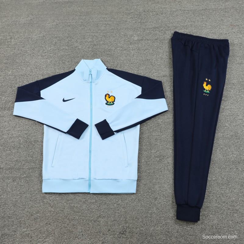 2024 France Light Blue Full Zipper Jacket +Long Pants