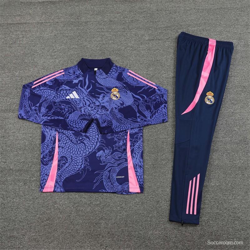 24/25 Real Madrid Navy Dragon Half Zipper Jacket+Long Pants