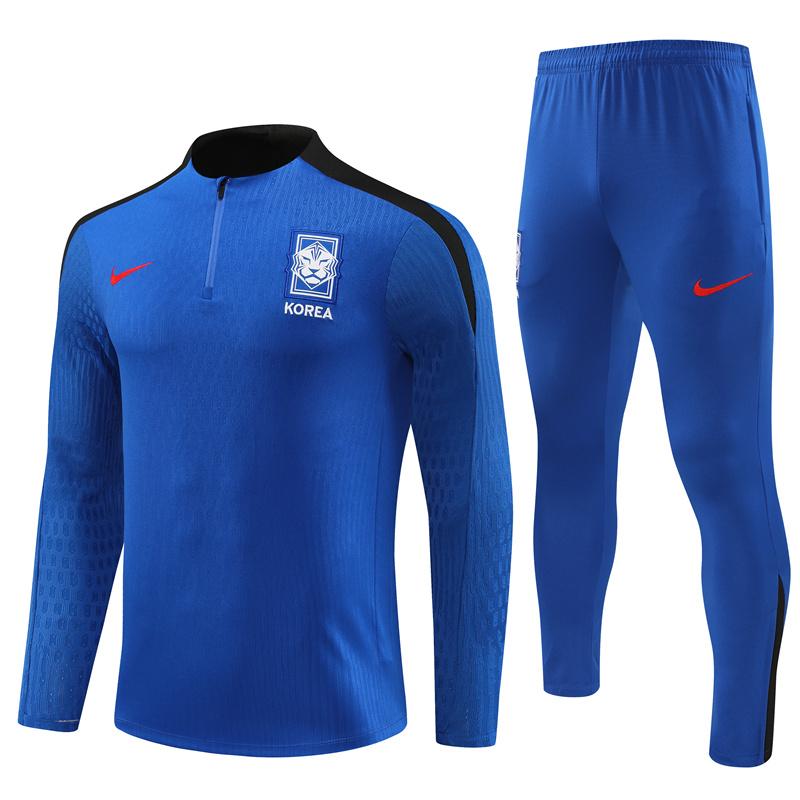 2024 South Korea Blue Half Zipper Jacket+Long Pants