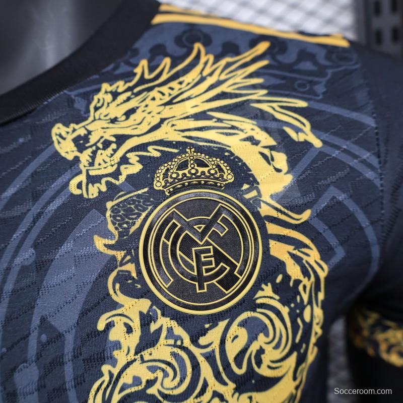 Player Version 24/25 Real Madrid Black Jersey With Golden Dragon
