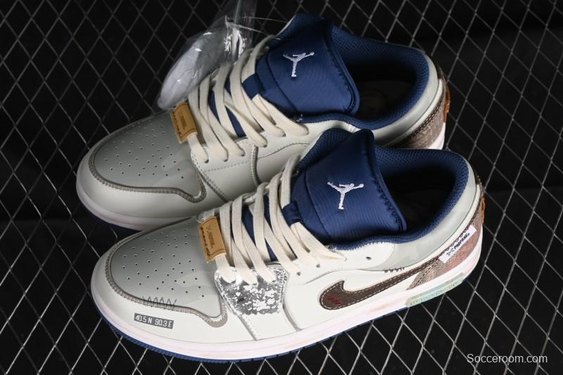 Nike Air Jordan 1 Low AJ1 Retro Basketball Shoes Panda Prank Voyage Theme - 553558-414