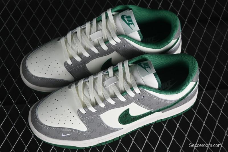 Nike SB Dunk Low Gucci Collaboration - Double G Grey Green Swoosh Anniversary Custom Low-Top Casual Skate Shoes - SF1588-134