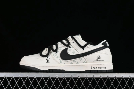 Nike SB Dunk Low LV Collaboration - Lamborghini Strap White Black Hook Anniversary High-End Custom Low-Top Casual Sneakers - SJ2068-261