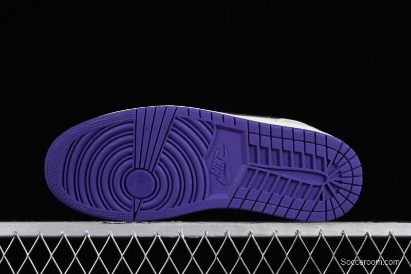 Nike Air Jordan 1 Low SE Casual Sneakers in Black White with Metallic Purple Accents - HF5759-101