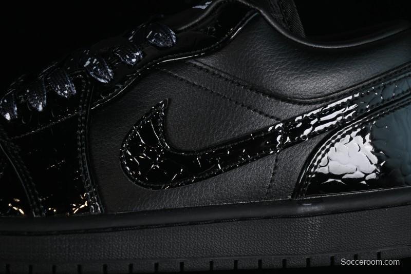 Nike Air Jordan 1 Low "Black Croc" Casual Sneakers with Crocodile-Embossed Leather - HJ7743-010