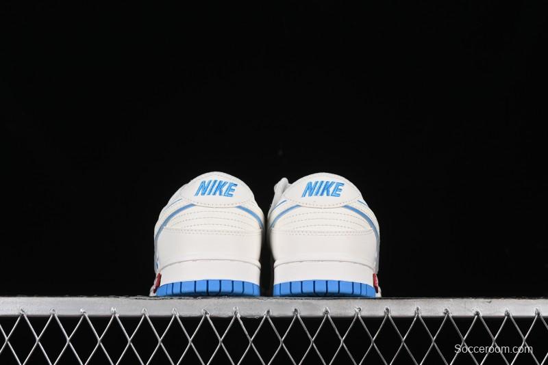 Nike SB Dunk Low Supreme Collaboration - Cream White with Sky Blue Swoosh Anniversary Customized Low-Top Casual Skate Shoes - DJ2024-012