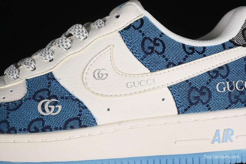 Nike Air Force 1 '07 Low Gucci Collaboration - Blue Floral Print Casual Sneakers - BB9577-101