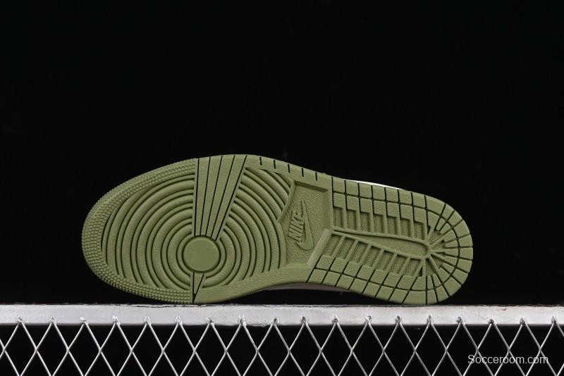 Nike Travis Scott x Fragment Design x Air Jordan 1 Low OG SP AJ1 Retro Sneakers in Off-White & Fresh Green - DM6688-606