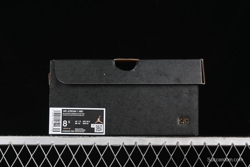 Nike Air Jordan 1 Mid AJ1 Army Green Mid-Top Casual Sneakers - DQ8426-092