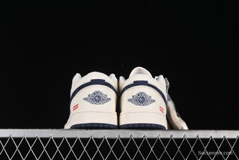Nike Air Jordan 1 Low Supreme Collaboration - Deep Blue Two-Tone Sole Retro Basketball Shoes - SJ9950-020