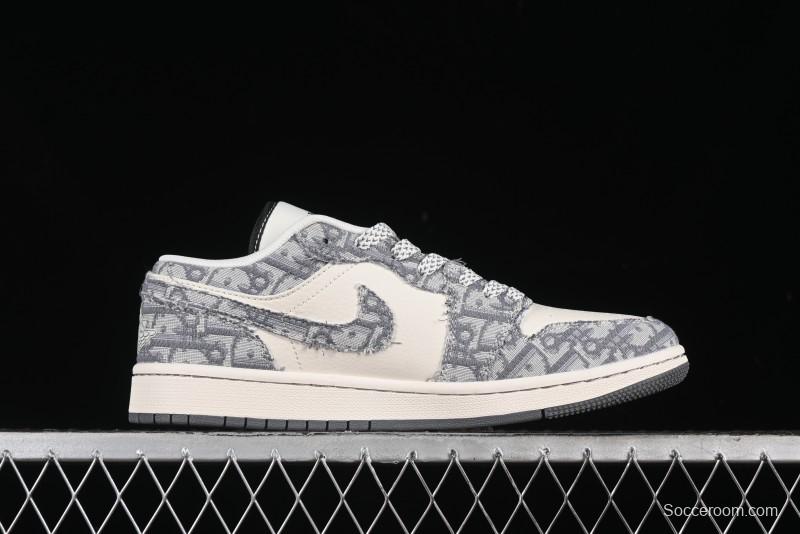 Nike Air Jordan 1 Low AJ1 Dior Collaboration - Grey Blue Red Label Retro Basketball Shoes - SJ9950-037