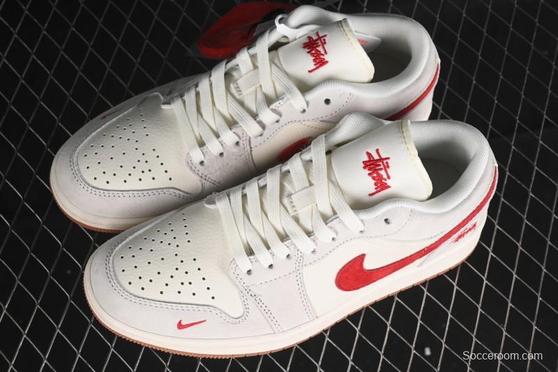 Nike Air Jordan 1 Low Stussy Collaboration - Pink Pig Retro Low-Top Basketball Shoes - SJ9950-023