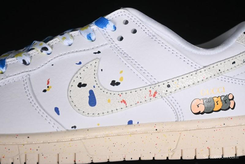 Nike SB Dunk Low Gucci Collaboration - Ink Splatter White Swoosh Anniversary Custom Low-Top Casual Sneakers - FC2025-305