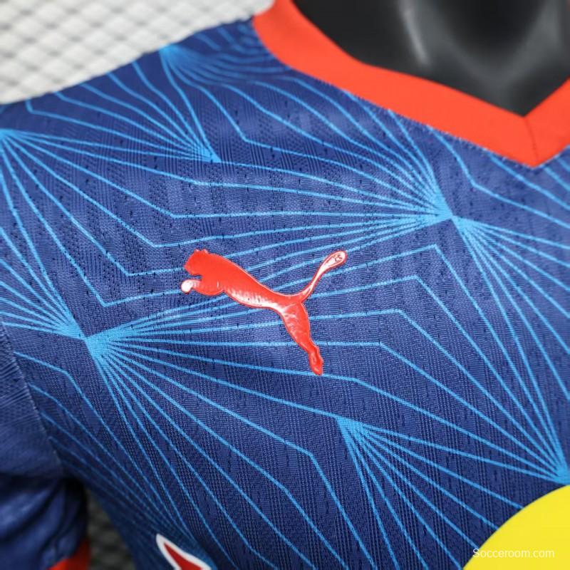 Player Version 25/26 RB Bragantino Blue with Geometric Pattern and Red Bull Logo Jersey
