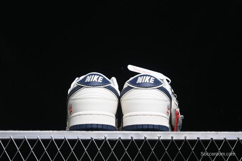 Nike SB Dunk Low Stone Island x Supreme Collaboration - Navy Blue & Off-White Anniversary High-End Custom Low-Top Casual Sneakers - BB9866-007