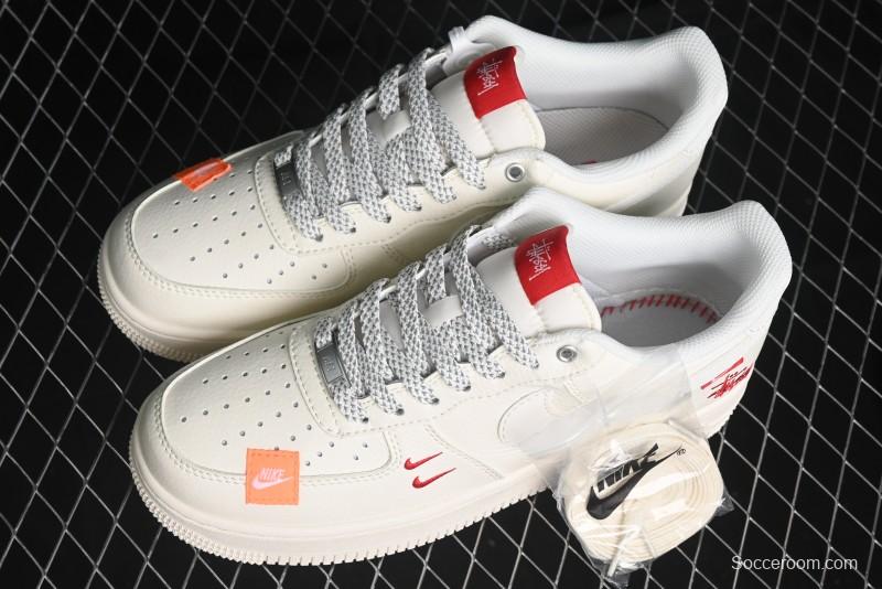 Nike Air Force 1 '07 Low Stussy Collaboration - Double Swoosh Red Tag Low-Top Casual Sneakers - SJ6698-013