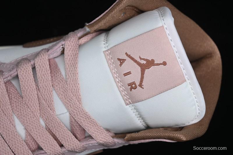 Nike Air Jordan 1 Mid AJ1 Basketball Shoes in Khaki Pink - BQ6472-620