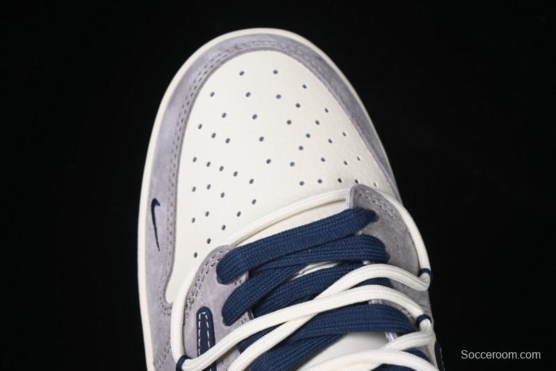 Nike Travis Scott x Fragment Design x Air Jordan 1 Low OG SP AJ1 Stussy Collaboration - Grey Blue Hook Lace Low Top Casual Sneakers - SJ0086-140