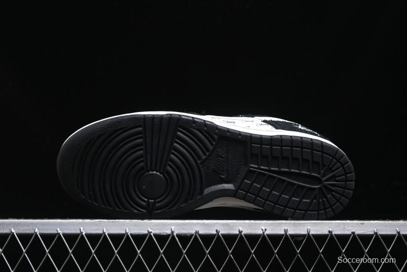 Nike SB Dunk Low Stussy Collaboration - Black White Mini Swoosh Anniversary Custom Low-Top Casual Skate Shoes - XY1688-017