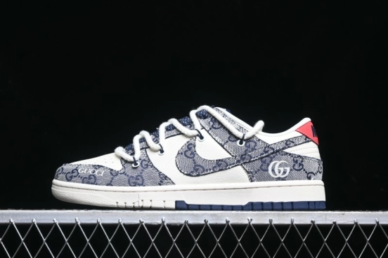 Nike SB Dunk Low Gucci Collaboration - Beige Black Jacquard Swoosh Anniversary High-End Custom Low-Top Casual Sneakers - YX5066-216