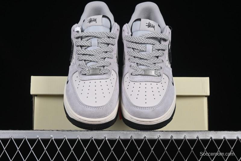 Nike Air Force 1 '07 Low Stussy Collaboration Silver Trim Black Swoosh Low-Top Casual Sneakers - XZ6188-912