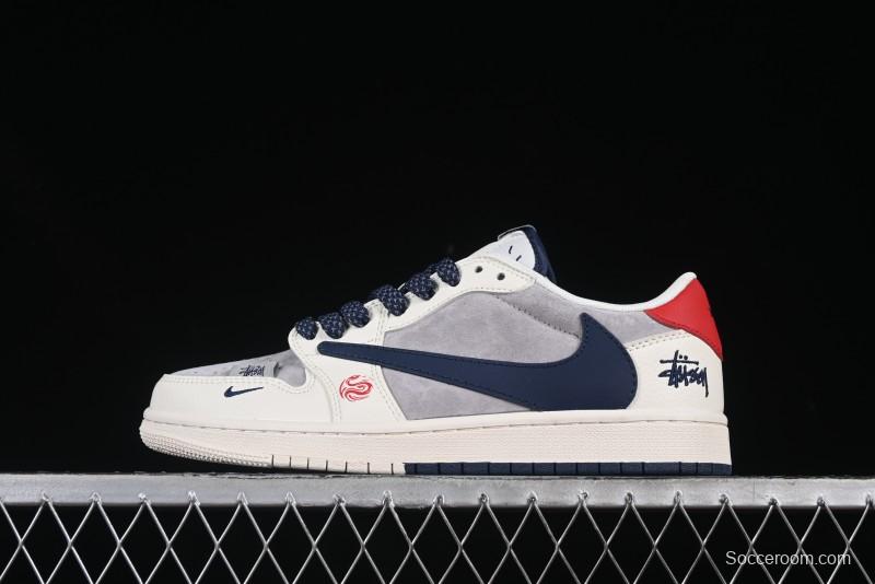 Nike Travis Scott x Fragment Design x Air Jordan 1 Low OG SP AJ1 Snake Year Limited Double Red Sole Low-Top Casual Sneakers - SJ2068-143