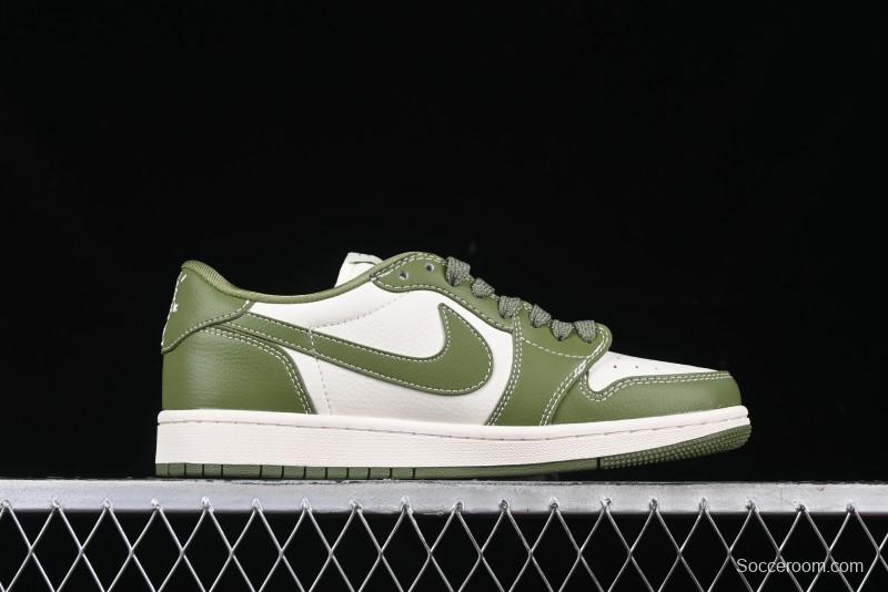 Nike Travis Scott x Fragment Design x Air Jordan 1 Low OG SP AJ1 Stussy Collaboration Bamboo Green Low-Top Casual Sneakers - BB1199-201