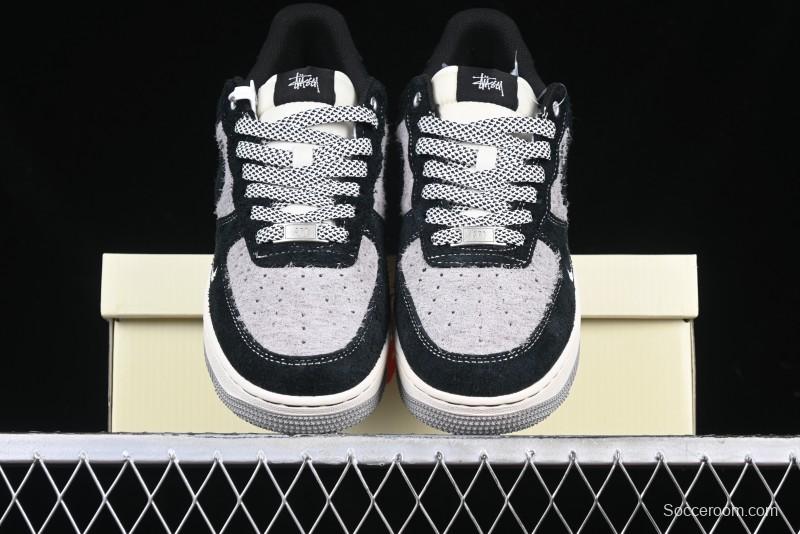 Nike Air Force 1 '07 Low Stussy Collaboration Black Grey Outsole Low-Top Casual Sneakers - SJ6698-017