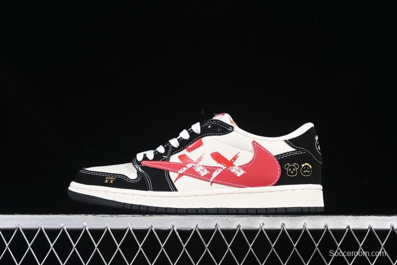 Nike Air Jordan 1 Low OG SP AJ1 Collaboration with Travis Scott and Fragment Design Graffiti Red Hook Low-top Casual Sneakers - XS2024-024
