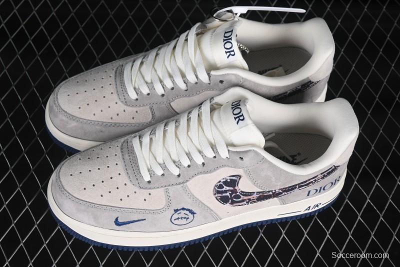 Nike Air Force 1 '07 Low Dior Collaboration Grey Blue Ghost Face Casual Sneakers - KK1988-044