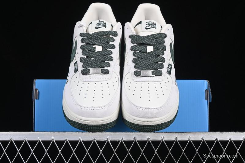 Nike Air Force 1 '07 Low Stussy Collaboration Green Suede Swoosh Low-Top Casual Sneakers - CH6336-511
