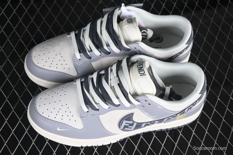 Nike SB Dunk Low Fendi Collaboration Grey White Grey Swoosh Anniversary High-End Custom Low-Top Casual Skate Shoes - DM6868-021