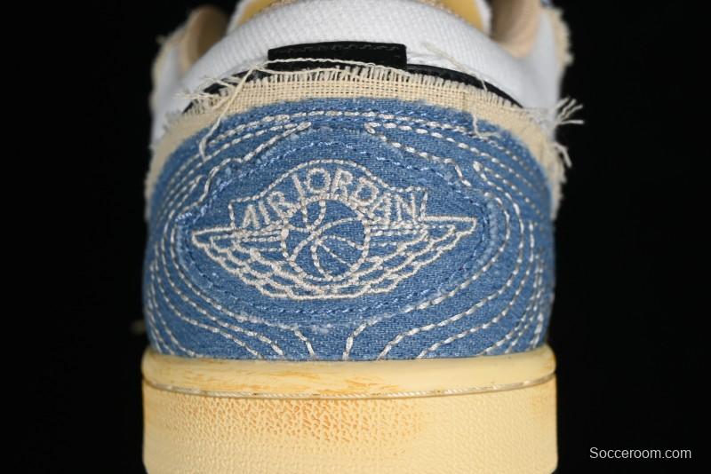 Nike Air Jordan 1 Low SE "WRMK" AJ1 Sashiko Stitch Low-Top Casual Sneakers - FN7670-493