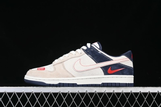 Nike SB Dunk Low Supreme Collaboration - Two-Tone White Swoosh Anniversary Customized Low-Top Casual Skate Shoes - DJ2024-045