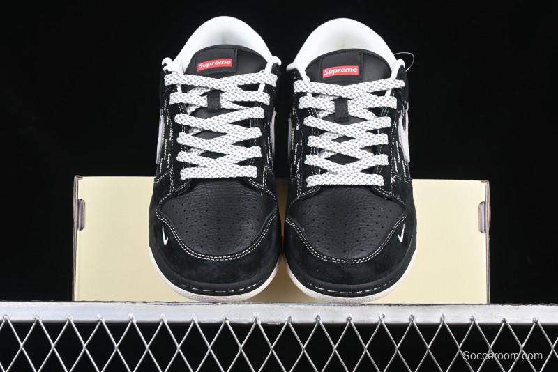 Nike SB Dunk Low Supreme Collaboration Black Grey Swoosh Anniversary Custom Low-Top Casual Skate Shoes - XS1086-011