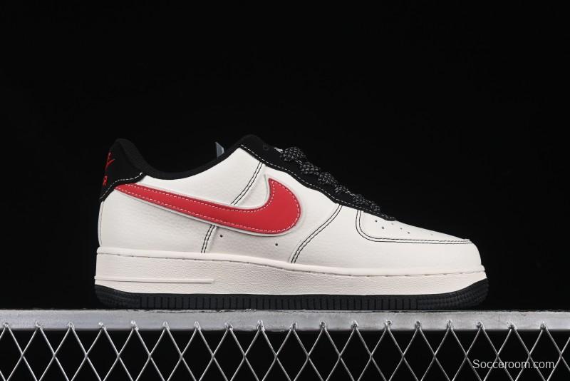 Nike Air Force 1 '07 Low Stussy Collaboration Black Stitch Red Swoosh Casual Sneakers - XS1958-518
