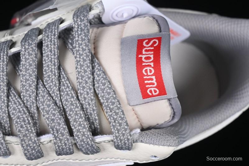 Nike Air Force 1 '07 Low Supreme Collaboration Beige Grey with Red Swoosh Casual Sneakers - BB7518-011