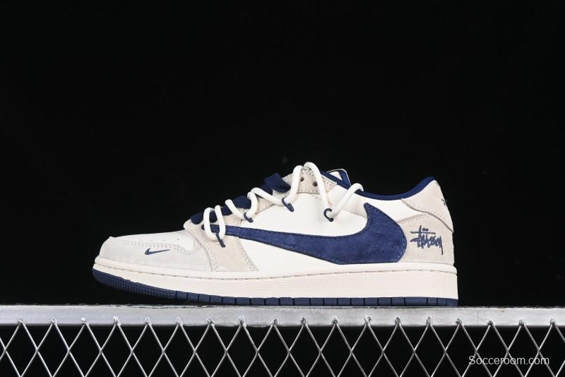 Nike Travis Scott x Fragment Design x Air Jordan 1 Low OG SP AJ1 Retro Sneakers with Reverse Swoosh and Cactus Jack Branding - DM9288-003