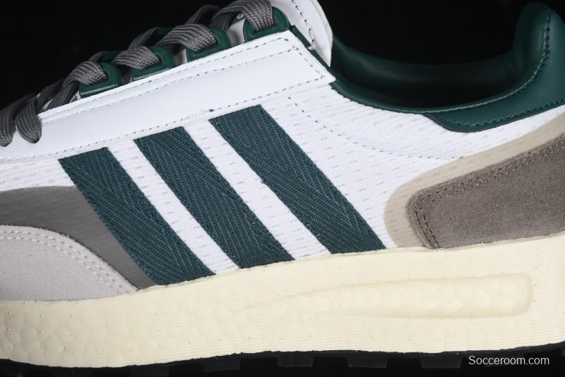 Adidas Retro-Inspired Sneakers - White, Grey & Green with Boost Sole